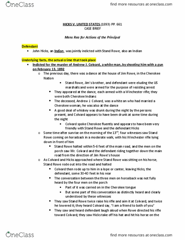 CRM/LAW C144 Chapter Notes - Chapter HICKS V UNITED STATES: Canter And Gallop, Jury Instructions thumbnail